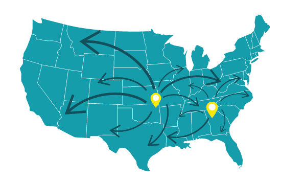 map of America showing distribution