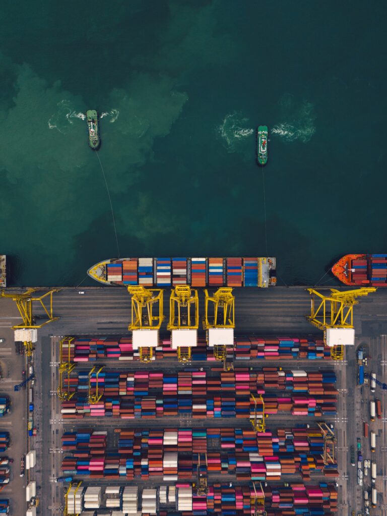 Aerial,Top,View,Over,International,Containers,Cargo,Ship,At,Industrial