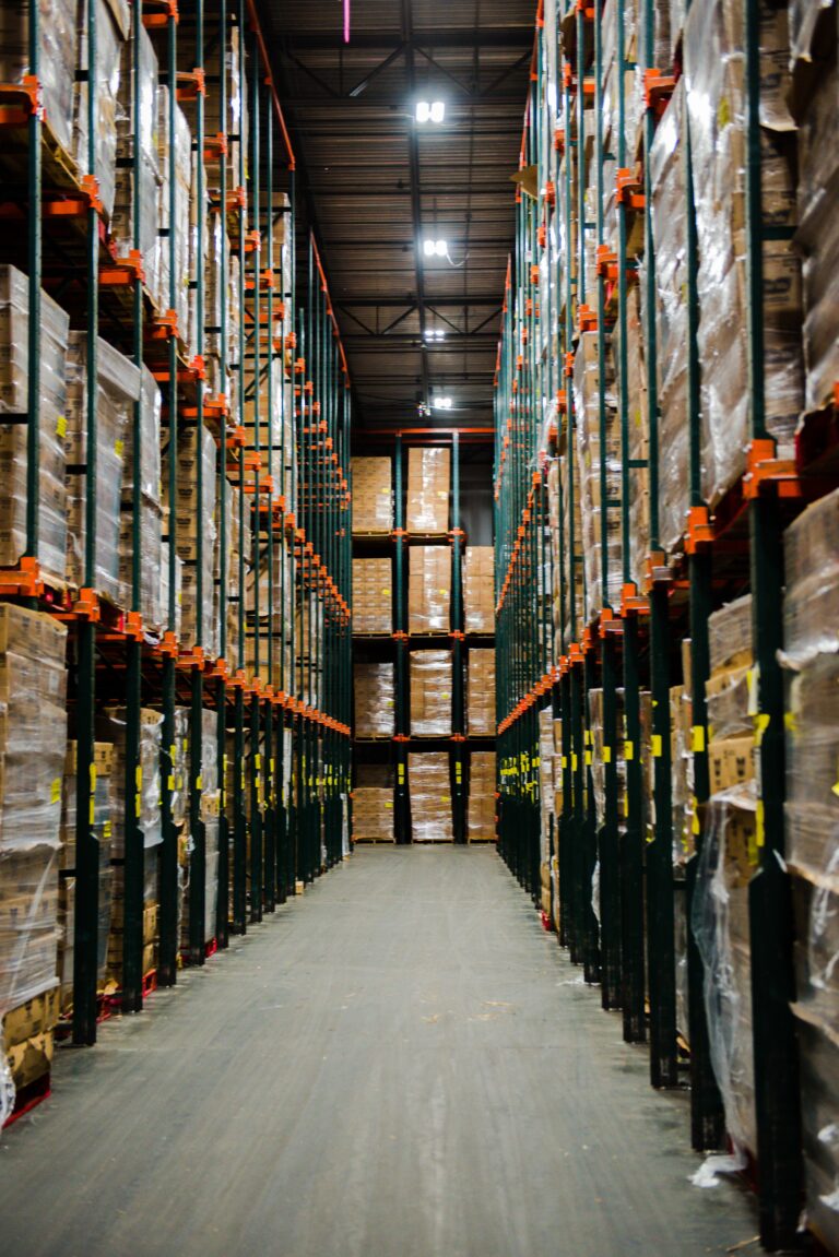 view of multi-temperature warehouse shelves