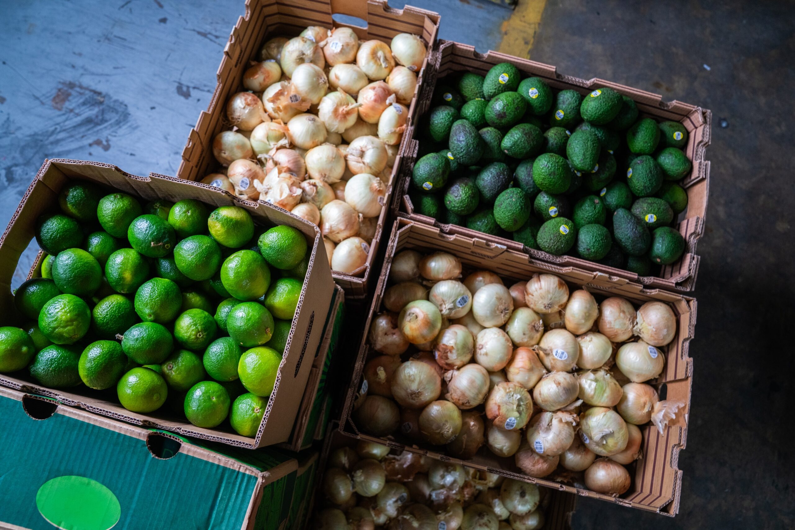 produce in various separated bins