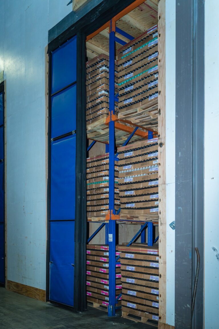 boxes on shelf in freezer