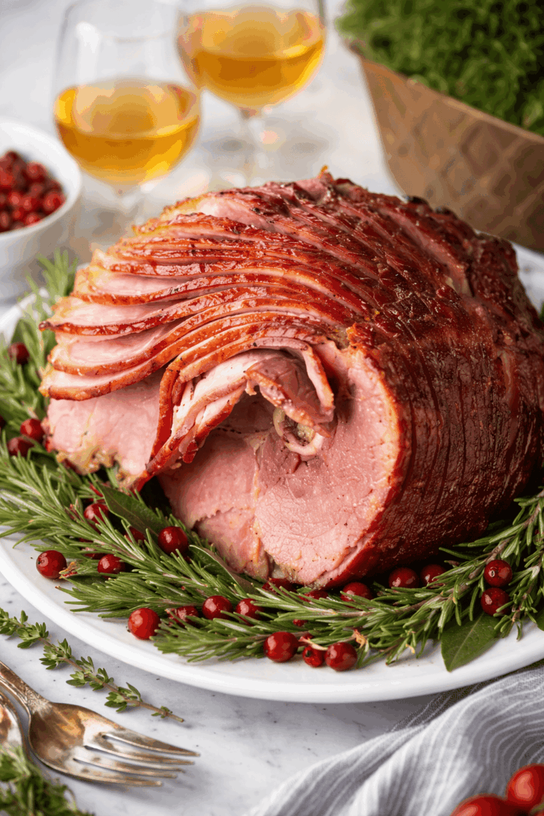 holiday ham on table